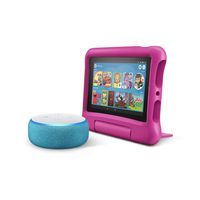 All-New Echo Dot Kids Edition, Blue with Fire 7 Kids Edition Tablet, Pink