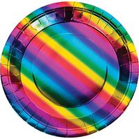 Club Pack of 96 Multi color Disposable Rainbow Foil Dinner Plates 9"