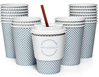 Sweetzer & Orange 12 Oz. Disposable Paper Coffee Cups with Lids (Set of 100) Includes Stir Sticks and Sleeves - Great Checkered Design for Tea, Hot Chocolate, Mochas and Lattes, Too (Blue)