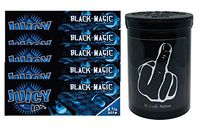 Herb Airtight Container Fresh Kettle with Juicy Jay's Black Magic 1.25 Flavored Hemp Rolling Papers 5 Count DC Crafts Nation- Middle Finger