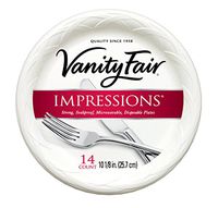 Vanity Fair Impressions Disposable Plates, 10", 14 Count, Dinner Size White Paper Plates