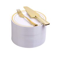 100 PCS 7.5\" TRIM PLATE & 100 GOLD Plastic FORK, GOLD 2 pcs Bouns Cake Knife