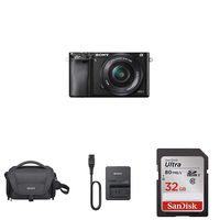 Sony Alpha a6000 Mirrorless Digital Camera w/16-50mm Power Zoom Lens, LCSU21 Soft Carrying Case, BCQZ1 Z-Series Battery Charger and SanDisk Ultra 32GB Memory Card