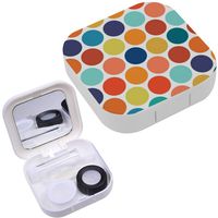 Portable Contact Lens Case Box Travel Kit Mirror + Bottle + Tweezers Container Holder [ Dotted Colorful Geometric ]