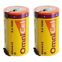 2x OmniCel ER34615 3.6 Volt 19 Ah D High Energy Lithium Battery with Tabs For Tracking Buoys, Location GPS, GSM, ARGOS, Signal lamp,Earthquake tester, Numerical Control Tool, Taximeter