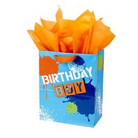 Hallmark 13" Large Gift Bag with Tissue Paper (Blue and Orange Birthday Boy) for Birthdays, Kids Parties and More