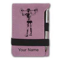 Mini Notepad, Weightlifting Woman, Personalized Engraving Included (Pink)