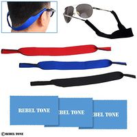 Rebel Tone Sunglass Straps and Cleaning Cloths - 3+3 Pack - Universal Fit Neck/Head Retainer Straps - Safe and Secure for Glasses and Sunglasses - Neoprene (Black, Blue, Red) Cleaning Cloths
