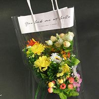 Mokylor 15 Pcs Florist Decoration Tote Bag, Portable Flower Bouquet Bag Transparent Gift Wrap Cellophane Bags for Flowers Packaging