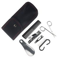 Perfect Life Ideas 7 Pcs Mens Grooming Kit Travel Set. Includes Nail Brush, Fingernail Clippers, Toenail Cutter, Low Strength Hair Cutting Scissors, Shoe Horn, Hair Comb, Storage Pouch
