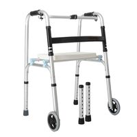 LHQ-HQ Walker Elderly Disabled Four-Legged Light Folding Wheeled Walker + Seat Board Rehabilitation Training Non-Slip Walking Stick with Hospital