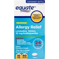Equate Loratadine Tablets 10Mg Antihistamine Non-Drowsy 24 Hour Allergy Relief 60 Ea