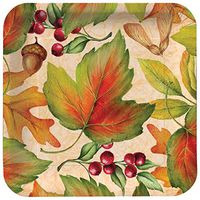 Creative Converting 416884 8 Count Square Paper Dessert Plates, Rich Foliage, Tan/Orange/Green