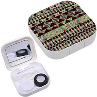 Portable Contact Lens Case Box Travel Kit Mirror + Bottle + Tweezers Container Holder [ Modern Geometric Border ]
