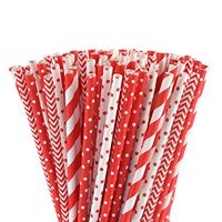 ALINK Biodegradable Red Paper Straws Bulk - 100 Dots/Stripes/Waves Straws for Beverage, Christmas, Holiday, Birthday, Wedding, Baby/Bridal Shower, Party and Decoration
