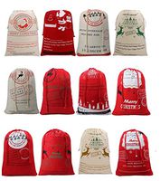 Christmas Sacks Santa Stocking Gift Sack Express Delivery Present/Gift/Storage Bag From North Pole Red Drawstring Gift Bag Large Size-20"X28"-12 Random Christmas Patten