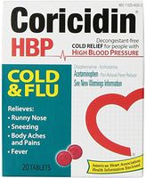 Coricidin HBP Cold & Flu Tablets, 20 ea (Pack of 8)