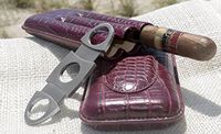 RawX - Red Embossed Crocodile Style Leather 3 Tubes Cigar Case Humidor w/Cutter - Red