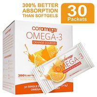 Coromega Omega 3 Fish Oil Supplement, 650mg of Omega-3s with 3X Better Absorption Than Softgels, Orange Flavor, 30 Single Serve Squeeze Packets