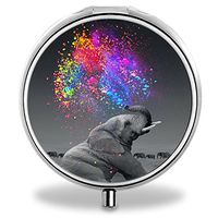 Elephant Pill Case, Round Stainless Drug Organizer Container Medicine Cover for Pocket Daily&Weekly