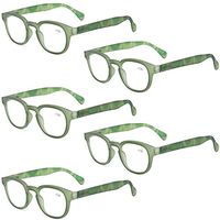 Reading Glasses Fashion Men and Women Readers Spring Hinge with Pattern Design Eyeglasses for Reading (5 Pack Green, 2.5)