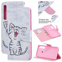 Cfrau Leather Case with Black Stylus for Samsung Galaxy A9 2018,Cute Design Magnetic Wallet Flip PU Leather Card Slots Kickstand Hand Strap with Soft TPU Case for Galaxy A9 2018 - Cute Cat