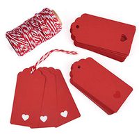 Zealor 100 Pieces Red Kraft Paper Gift Tags with String for Valentine's Day Wedding Party