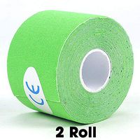 Sports Kinesiology Tape Roll - Athletic Injury Recovery First Aid Therapy Support - Elastic Breathable Cotton Waterproof Strong Adhesive (Green, 2 Roll)