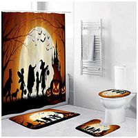 Naiflowers 4 Piece Halloween Bath Shower Curtain Sets, Bathroom Shower Curtain & Toilet Mat & Lid Cover & Non Slip Rugs, Washable Shower Bath Curtain Carpet for Tub Entry Living Room (H)