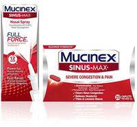 Mucinex Sinus-Max Full Force Nasal Decongestant Spray (0.75 oz) & Sinus-Max Severe Congestion & Pain Caplets (20 Count) Bundle- Maximum Strength Congestion Relief, 1 Ea