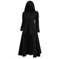 Womens Gothic Punk Asymmetric Hem Long Sleeve Loose Hoodies Dress Cloak Costumes Vintage High Low Sweatshirts Tunic Tops (Black, 2XL)