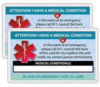 Medical Condition ICE Alert in Case of Emergency I.D. Identification Wallet Card Heavyweight 32 Pt. CardStock - Our Thickest (Qty. 2 w/Laminated Pouches)