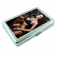Alabama Bama Pin Up Girls USA S11 Silver Cigarette Case Metal Wallet Id Holder 4" X 2.75" RFID Protection