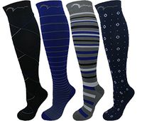 Mens, Womens 4 Pair 15-20mmHg Graduated Compression Socks. Classic Designs. M/L