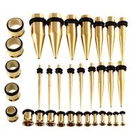 36Pcs Ear Gauges Stretching Tunnels Tapers Starter Set Gauges Kit 14G-00G For gift Party Accessory Trendy Creative Women Elegant Cheap Design | Color - Gold