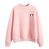 Tsmile Women Panda Print Sweatshirts Round Neck Solid Long Sleeve Cute Velvet Casaul Autumn Outwear Coat Tops Pink
