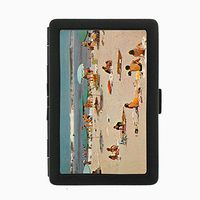Perfection In Style Black Color Metal Cigarette Case Vintage Beach Design 008