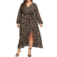 Jushye Women Dress,Summer Plus Size Long Dress Leopard Print Short Sleeve V-Neck Beach Maxi Dress (7863-Black, XXXXL)