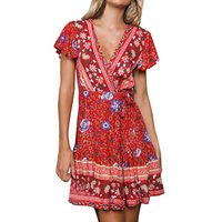 LISTHA Boho Mini Maxi Dress Women Sexy V Neck National Midi Dress Casual Summer
