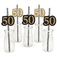 Adult 50th Birthday - Gold - Paper Straw Decor - Birthday Party Striped Decorative Straws - Set of 24