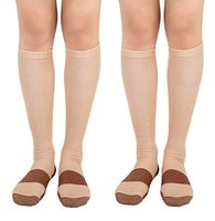 MojaSports Graduated Compression Socks Support Stocking Men Women Athletic, Medical, Sport, Running, Flight, Travel, Nurse, Boost Performance, Blood Circulation & Recovery. (Beige/Copper, Sm/Med, 2Pr)