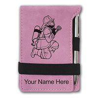 Mini Notepad, Fireman with Hose, Personalized Engraving Included (Pink)