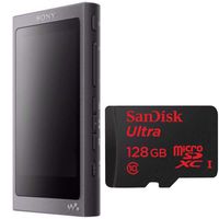 Sony NW-A45/B Walkman with Hi-Res Audio, Grayish Black (2018 Model) w/SanDisk Ultra 128GB microSDXC UHS-I Card with Adapter