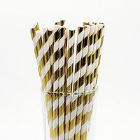CTIGERS Metallic Gold Striped Paper Straws Pack of 25