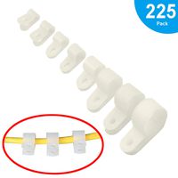 Yosawa 225-Pcs 8 Sizes White Nylon R-Type Cable Clamp Fastener Assortment Kit for 1/8", 3/16", 1/4", 5/16", 3/8", 1/2", 5/8", 3/4" Diameter Wire Management