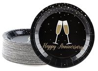 Disposable Plates - 80-Count Paper Plates, Happy Anniversary Party Supplies for Appetizer, Lunch, Dinner, and Dessert, 9 x 9 Inches