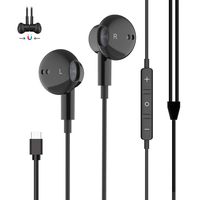 USB Type C Earphones, Wired in Ear Magnetic Earbuds with Mic & Volume Control,Sports Noise Cancelling USB C Headphones for Google Pixel 3/2/XL, Huawei, OnePlus 6T, MacBook, iPad Pro - Black