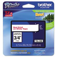 Brother 3/4 Inch x 26.2 Feet Red on White for P-Touch (TZ242)