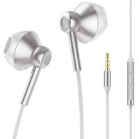 Linklike Quad Dynamic Drivers Hi-Res Extra Bass Earbuds Headphones Noise Isolating Wired Earbuds with Microphone, Lightweight Earphones with Volume Control 3.5mm Jack In-Ear Headphones (Silver/White)