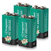 9V Rechargeable Batteries, Enegitech Smoke Detector Battery Lithium-ion 600mAh 4 Pack for Microphone Fire Alarm Multimeter Medical Devices